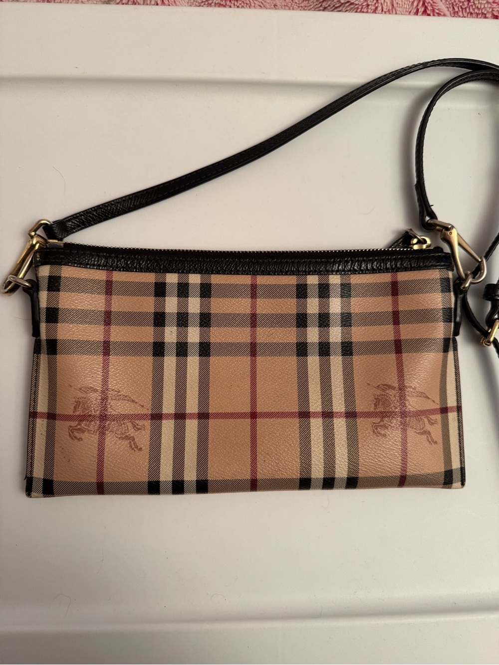 Burberry Beige Plaid Nova Check  Crossbody Bag with Black Trim